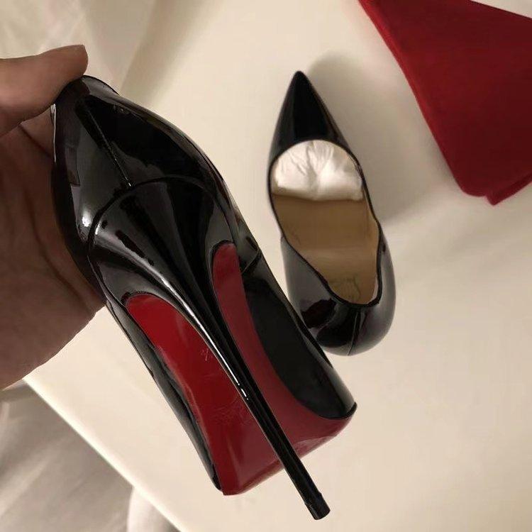 Black high heels women's stilettos spring 2025 new red-soled shoes pointed sexy temperament patent leather professional single shoes