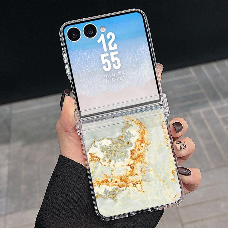 Магнитный чехол-книжка со шарниром для Samsung Z Flip 8 7 FE 6 5 4, составной, с мраморным рисунком, жесткая складная крышка для телефона для Galaxy Z Flip8 Flip7 Flip6