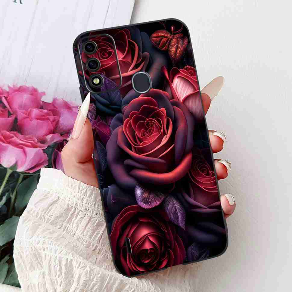For Itel A48 6.1" Case Fashion Painting Soft Silicone TPU Black Cover For ITEL A48 itel a48 Popular Design Flowers Phone Cases