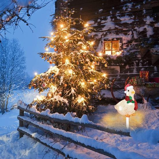 Christmas Light-up Duck Ornament Lighted Acrylic 2D Duck Decoration with Scarf And Santa Hat Outdoor Duck Ornament for Yard Garden Patio Lawn Holiday