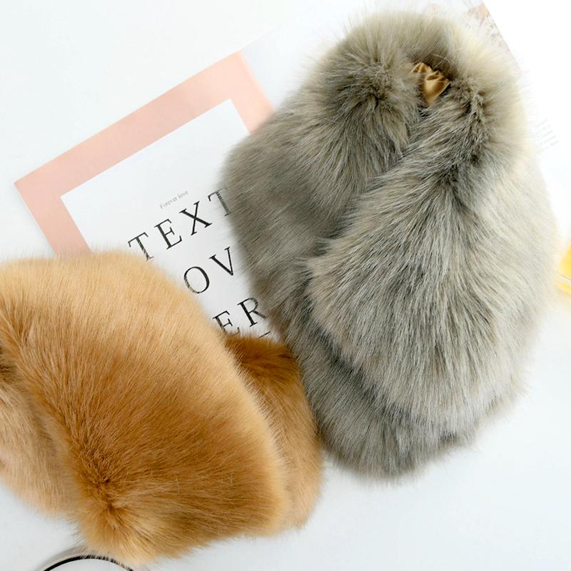 1PC Scarf Shawl Outdoor Windproof Short Ribbon Soft Mufflers Cold Proof Solid Color Winter Warm Faux Fox Fur Plush Collar