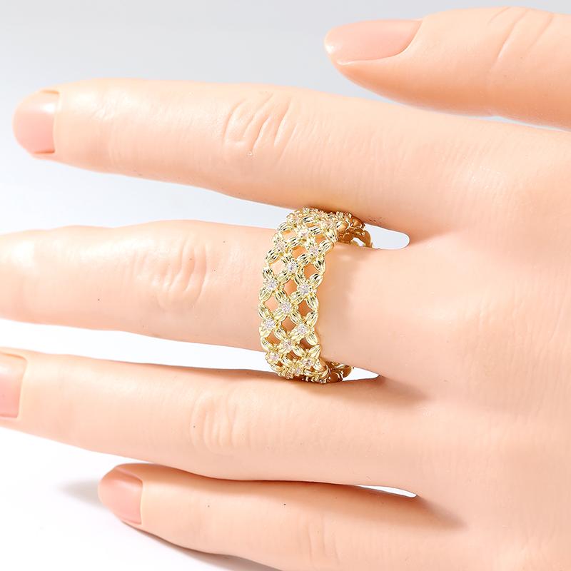 Classic Inlaid White CZ Women's Ring Vintage Gold Color Hand Carving Flower Daily Wear Party Jewelry Anniversary Gift