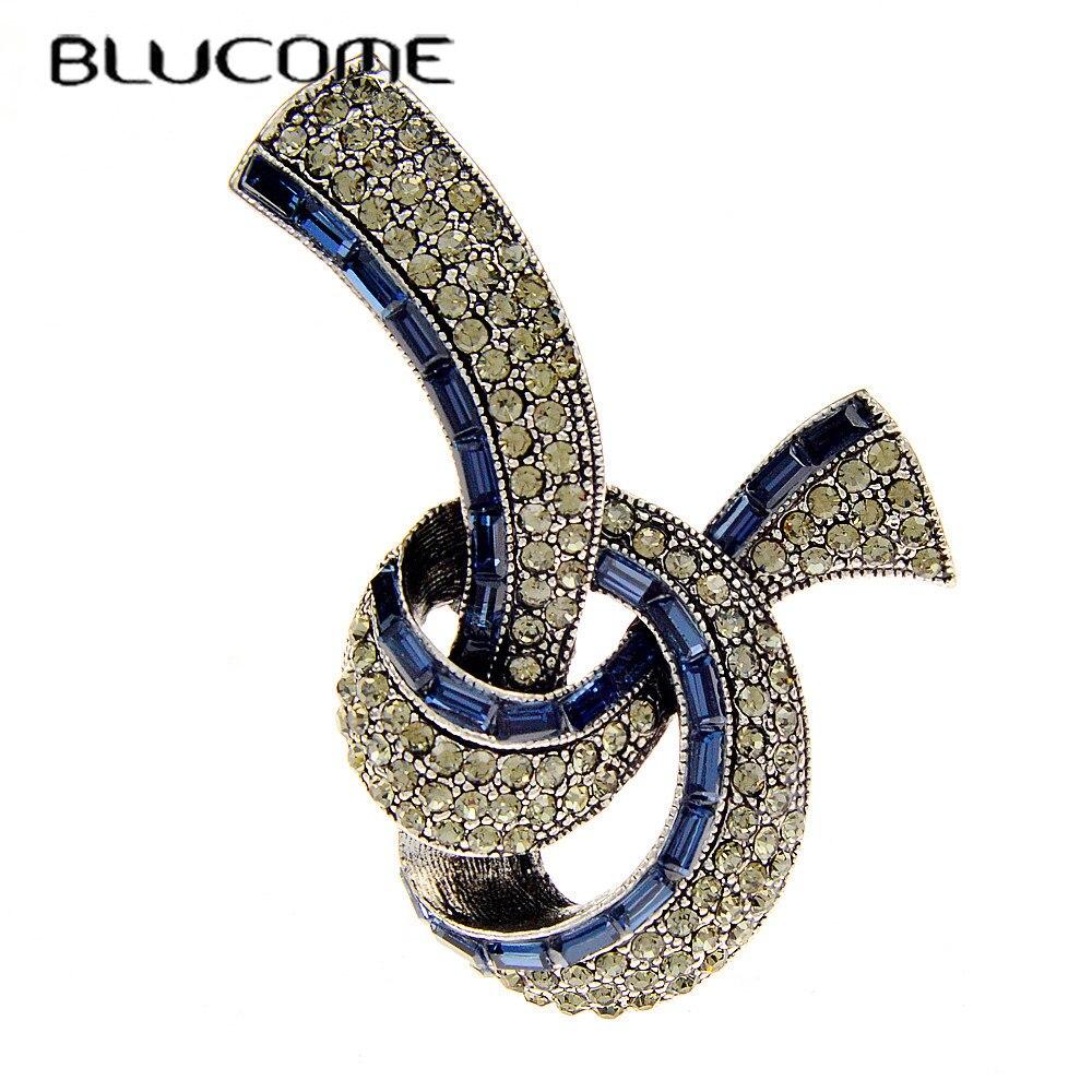 Blucome Броши на ленте синего цвета со стразами для женщин, модные винтажные украшения, аксессуары для пальто, высокое качество, новинка 2023 года