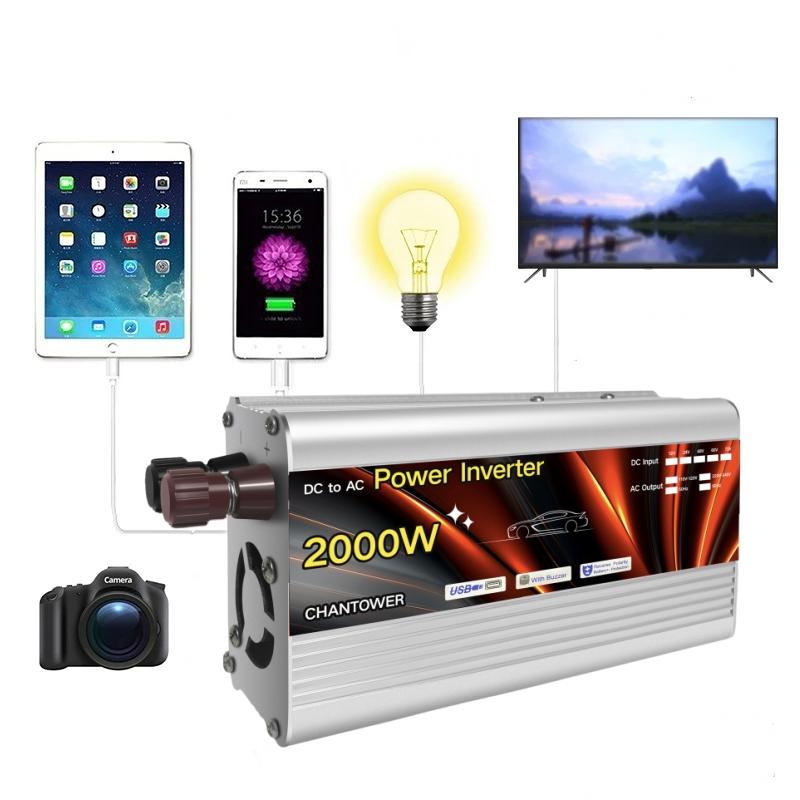 Инвертор 12 В 220 В Солнечный инвертор 500 Вт 1000 Вт 1500 Вт 2000 Вт Портативный трансформатор напряжения Автомобильное зарядное устройство Преобразователь Автомобильный инвертор питания