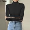 Women Winter Autumn High Neck Pearl Decorated Long Sleeve Striped Sweaters Undershirts