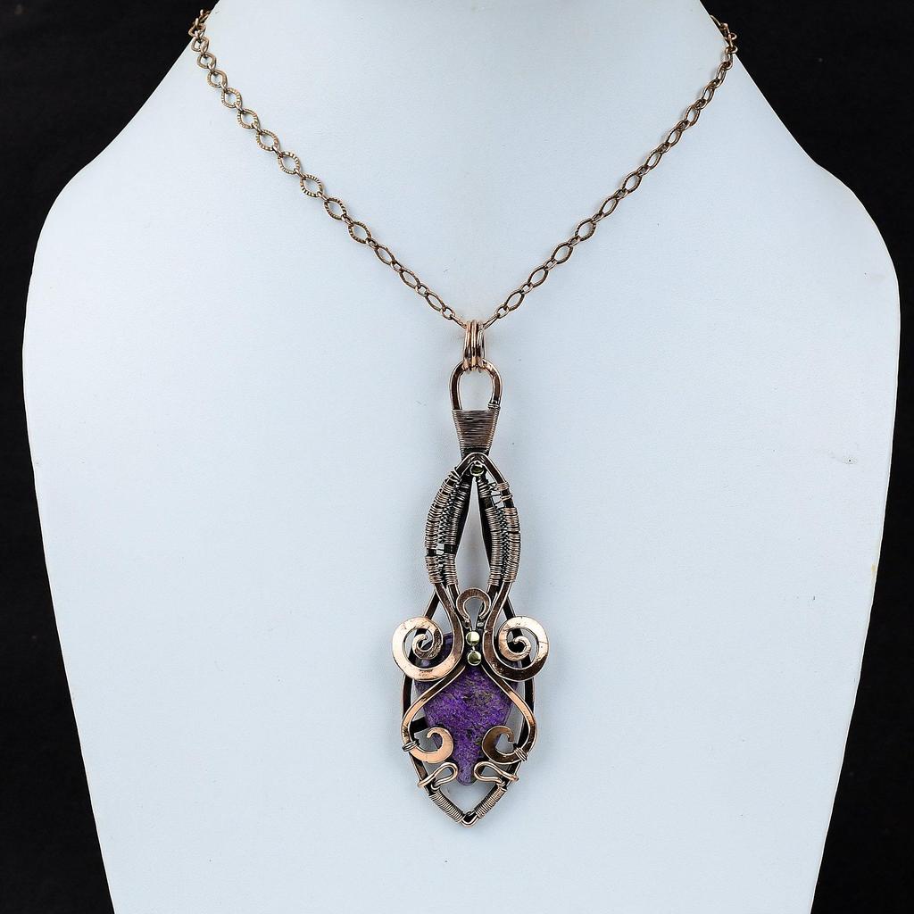 Драгоценный камень Пурпурит, чистая медная проволока, обернутая подвеской ручной работы, ювелирное изделие для рождественского подарка