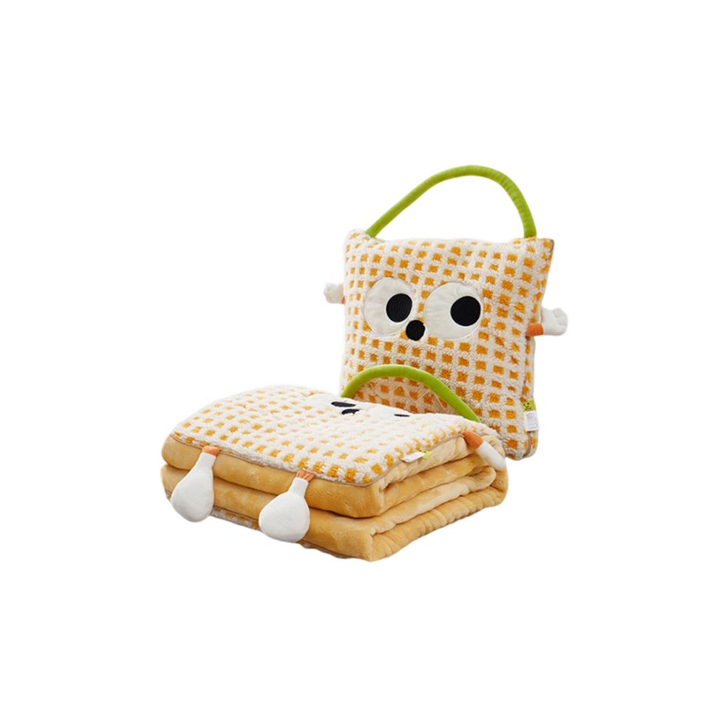 Big-eyed Embroidered Lamb Wool Flannel Blanket For Lunch Break, Work, And Car Use, Cartoon Cushion Pillow Blanket