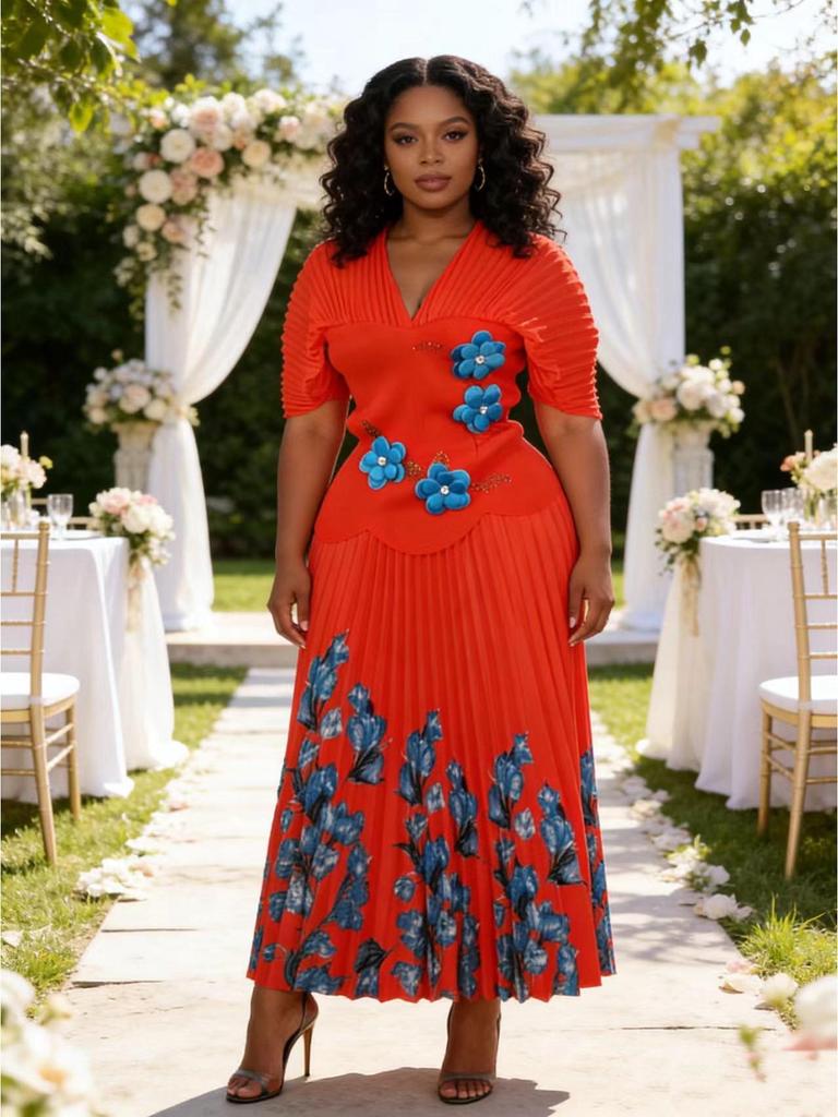 Элегантный набор Miyake Pleats Большого размера с рукавами-пузырями и цветочным дизайном со стразами