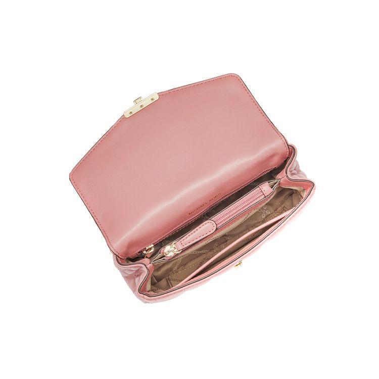 Michael Kors MK Soho Стеганая Сумка на Цепочке с Клапаном Однотонная Винтажный Стиль Кожаная Сумка на Плечо для Поездок Женская сумка на плечо Розово-Розовый 30H0L1SL1T-622