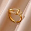 Stainless Steel Oval Hollow Zircon Open Rings For Women Gold Color Trendy Wedding Aesthetic Ring Summer Jewelry Accessories BFF