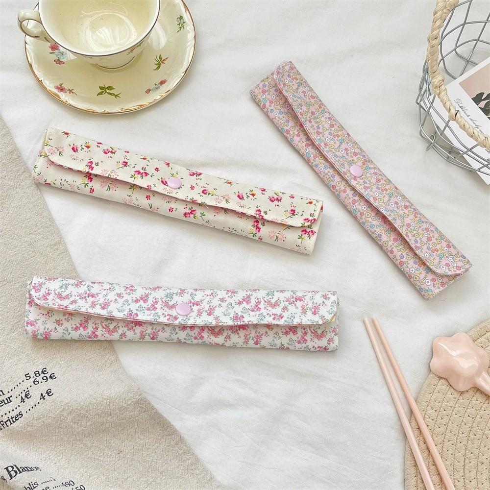 Floral Plaid Spliced Tableware Storage Bag Utensil Pouch Chopsticks Spoon Storage