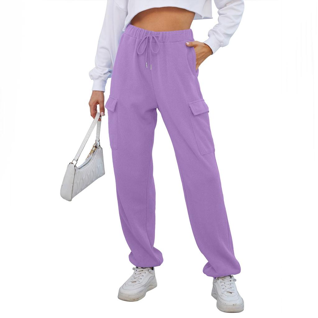 Женские модные спортивные однотонные повседневные спортивные штаны с карманами и брюками