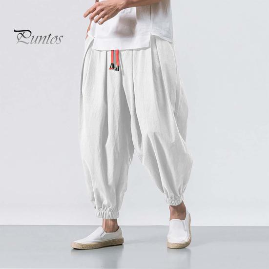 Весна Осень Мужские шаровары Шаровары Свободные завязывающиеся на шнурок эластичные карманы Глубокий шаговый шов с резинкой на щиколотке Однотонные спортивные брюки Повседневная одежда Спортивные брюки