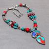 Coral Turquoise Lapis lazuli Necklace Cabochon Beaded Vintage Jewelry 18" NA 848