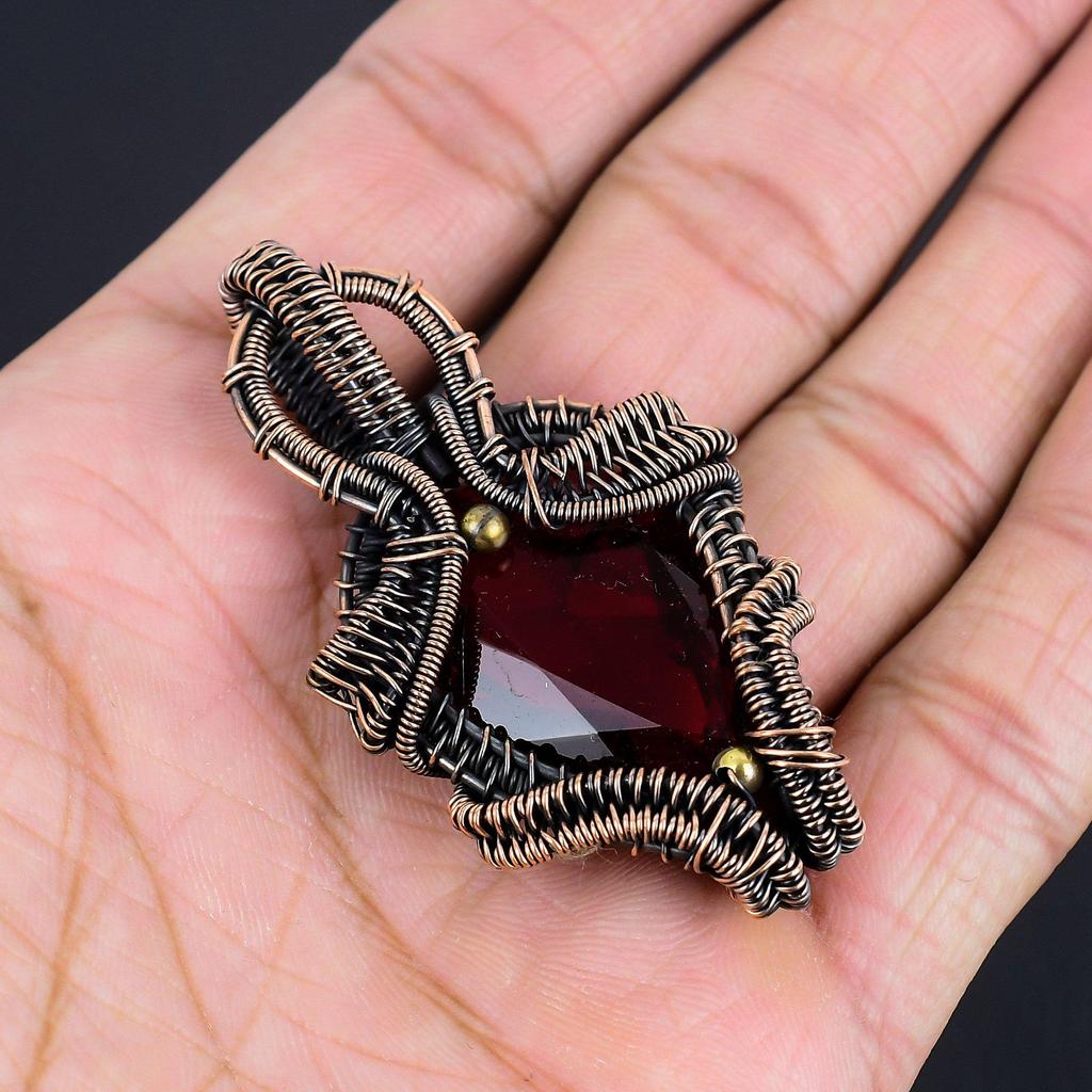 Garnet 999 Copper Wire Wrapped Pendant, Handmade Gemstone Pendant Jewelry, Gifts For Wife Brand New Pendant