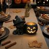 Spooky Home Decoration Halloween Black Cat Pumpkin Candlestick, 3D Printed Witch Candle Decorative Figurine for Fall Holder with Tealight Cup,