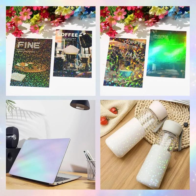 Transparent Holographic Film with Cracked Glass Effect Self Adhesive Waterproof Coating for Printer Paper Crafts