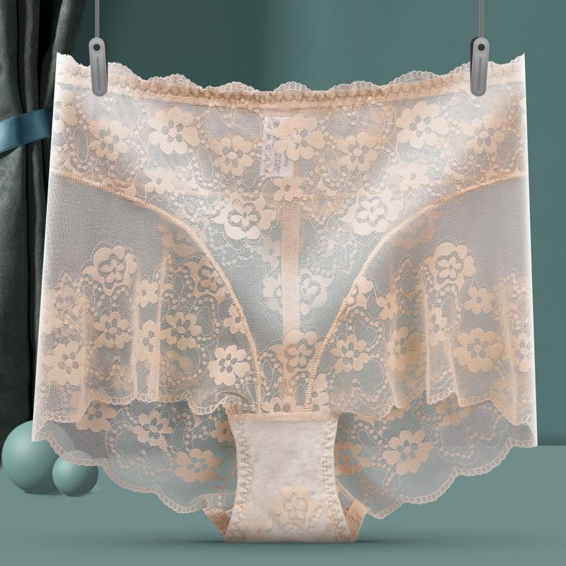 Ladies Spring and Summer Thin Sexy Lace Pure To High Waist Cotton Antibacterial Crotch Underwear