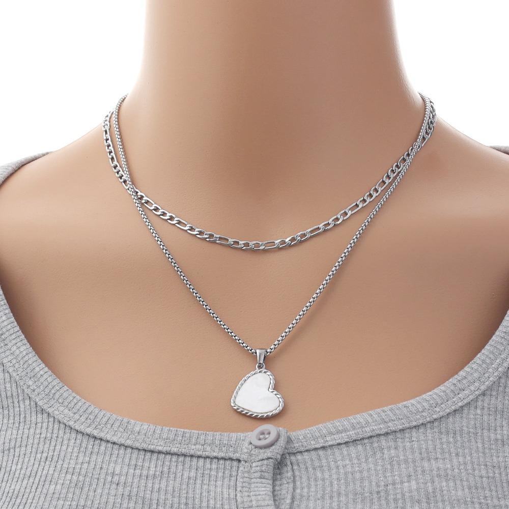 Titanium Steel Double Stacked Neck Chain Handmade Heart Clavicle Chain Female Lady Girl