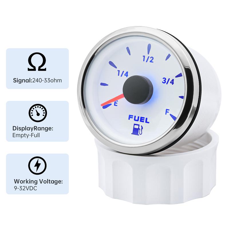 A Waterproof 2" 52mm Fuel Level Gauge 0-190ohm 240-33ohm 7 Colors LED Fuel Level Meter For Marine Boat Car Truck 9-32V Universal