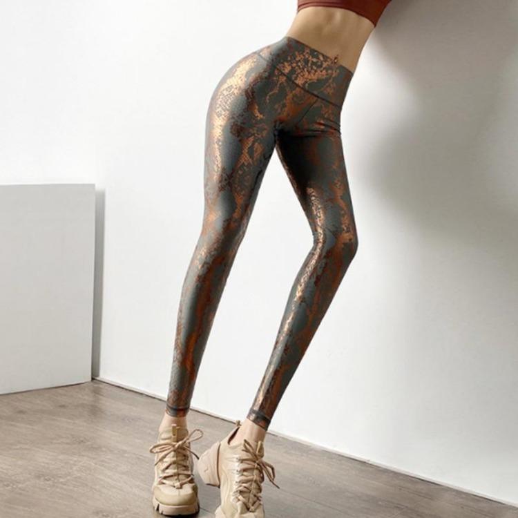 High Waist Seamless Leggings for Women Yoga Fitness Push Up Butt Lifting Booty Gilded Gold Stretch Tight Snake Peach Ruched Leggins