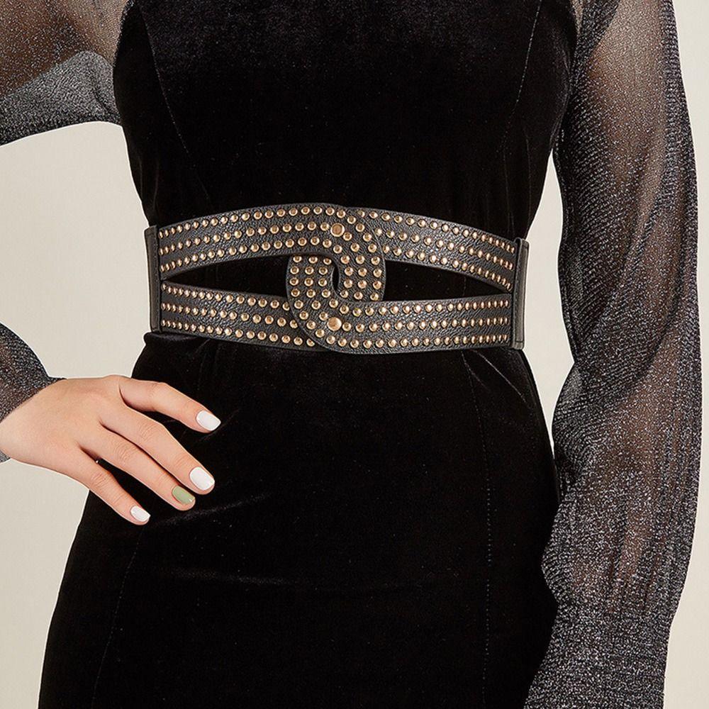 Платье Джинсы Повседневные роскошные широкие ремни Кожаный пояс с заклепками Корсет с эластичными поясами