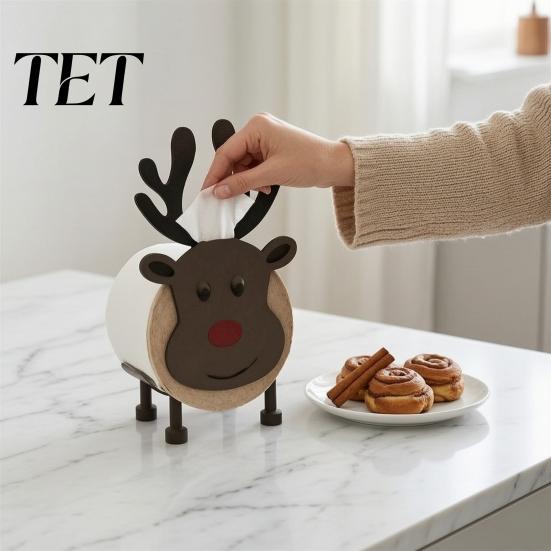 Kitchen Counter Organizer Reindeer Paper Towel Holder, 3D Printed Standing Tissue Dispenser, Retro Holder Stand Style Decorative Roll for Bathroom And