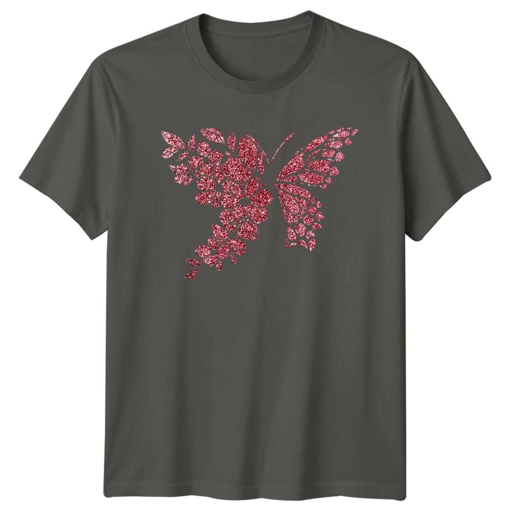Sparkling Floral Butterfly Design Unisexs TShirt Glitter Design Nature Fashion