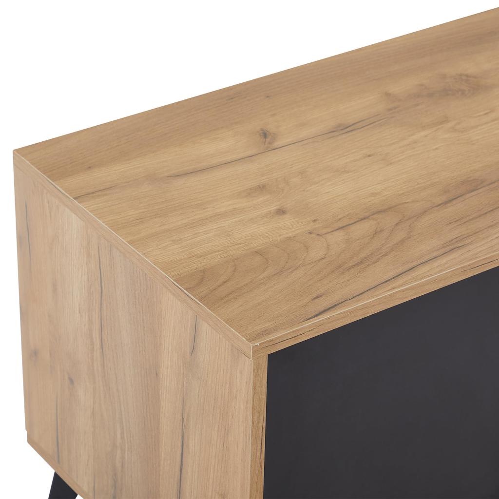 TV-Schrank Fernseher bis zu 80 Zoll, Moderner TV Lowboard 3 offenem Fach, TV Kommode, Wohnzimmer Esszimmer, Braun & Schwarz, 180x40x50cm