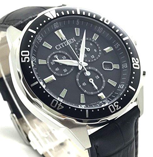 Citizen Эко-Драйв Хронограф Солнечные Часы VO10-6771F BK Ремешок из Натуральной Кожи Вращающийся Безель Черная Базовая Модель