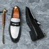 Large Size 2025 Spring Black and White Color Matching Leather Shoes Men's One-pedal Loafers British Business Casual Men's Shoes