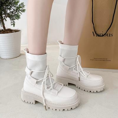 Мода 2025 Новые осенние женские ботинки из искусственной кожи с полым каблуком средней высоты на шнуровке, женская обувь, модная, повседневная, удобная, мягкая, из искусственной кожи