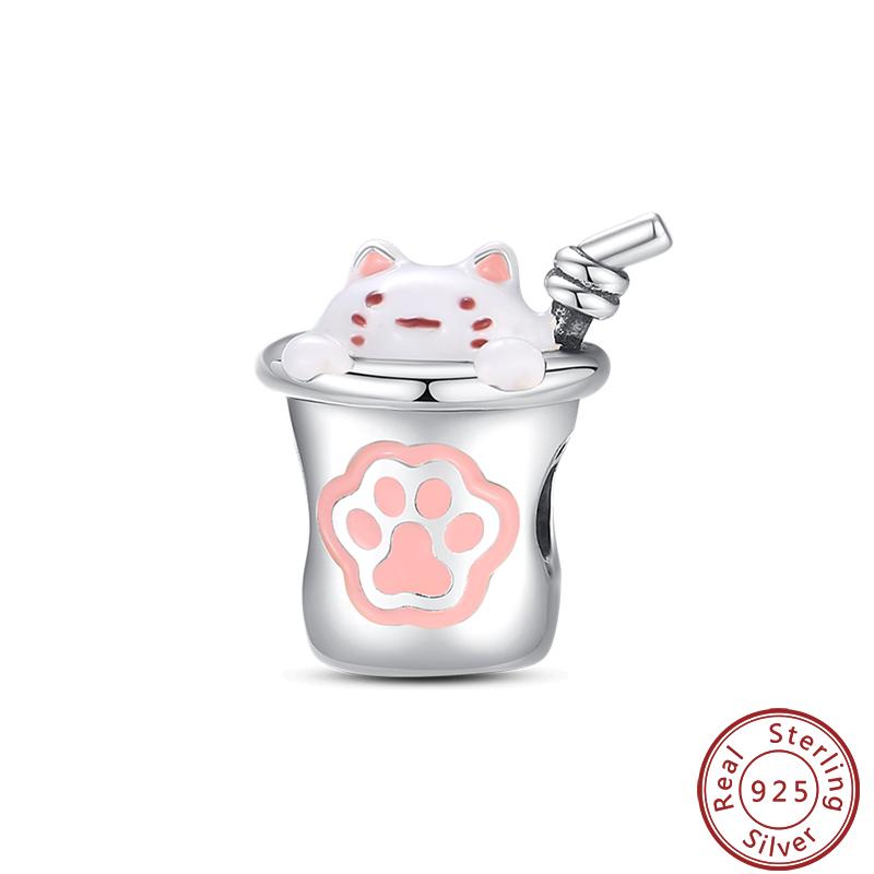 Dessert Afternoon Tea Series 925 Silver Coffee Cake Pizza Fries Sweet Charms Beads 3mm DIY Fine Jewelry Making