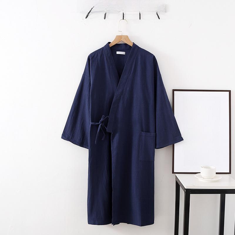 Ramie Cotton Long-Sleeve Bathrobe Nightgown
