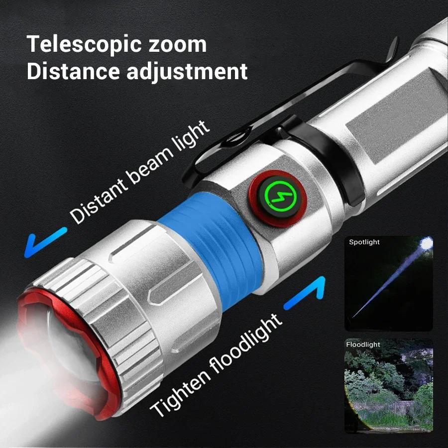 Мощный светодиодный фонарик Zoom White Laser, перезаряжаемый через Type-C, для кемпинга, улицы, охоты, рыбалки, освещения при ходьбе