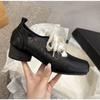 Women Square Toe Chunky Shoes Mid Heels Leather Designer Shoes 2025 Trend Winter Dress Loafers Shoes Pumps New Mujer Zapatillas
