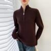 Women's 100% Wool Cable Knit Sweater: Autumn/Winter Seven-Stitch Thickened Half-High Collar with Half-Zip & Long Sleeves