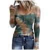 Women's T-shirt Fashion Casual Printed U Collar Button Long Sleeve Top