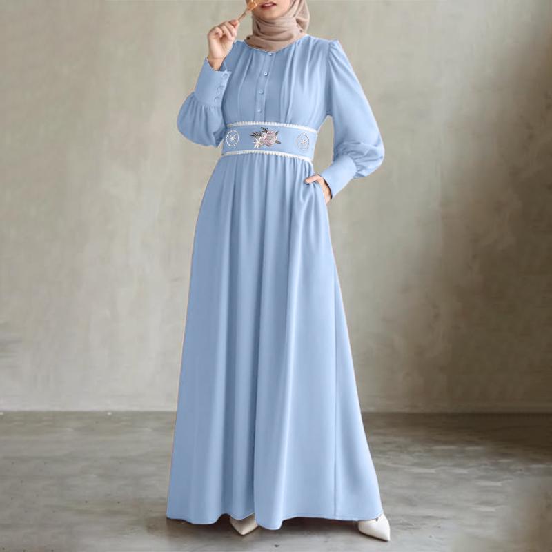 ZANZEA Мусульманское повседневное женское платье с круглым вырезом, длинными рукавами, свободного кроя, с принтом