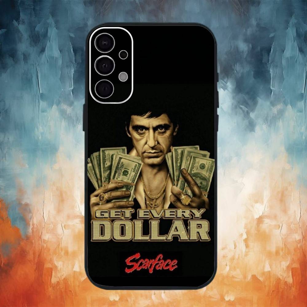 Классический фильм S-Лицо со шрамом Чехол для телефона для Samsung S26,25,24,23,22,30,21,10,9,Ultra,Plus,Lite Черный Мягкий чехол