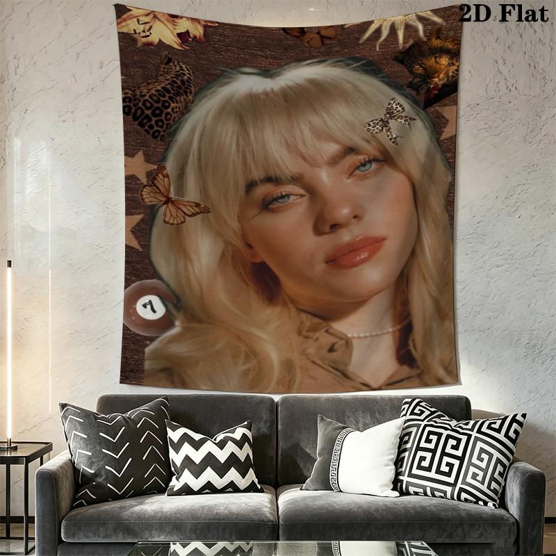 Billie Eilish Wall Tapestry Aesthetic Wall Hanging Printed Fabric Blanket Decorative Tapestries for Bedroom Living Room Home Decor
