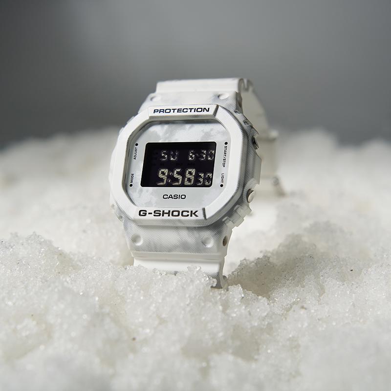 Casio G-Shock Серия Snow Camouflage Квадратные Водонепроницаемые Ударопрочные Для активного отдыха Кварцевый механизм Ремешок из смолы Мужские часы Белые DW-5600GC-7PR