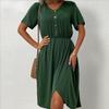 Женская мода лето весна сплошной цвет печати короткий рукав V-образным вырезом повседневные платья