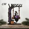 Creative Spooky Desktop Decorations Halloween Swing Tree Decor, Vintage Wooden Tabletop Centerpiece with Bat Spider Web Pumpkin Durable Holiday Crafts