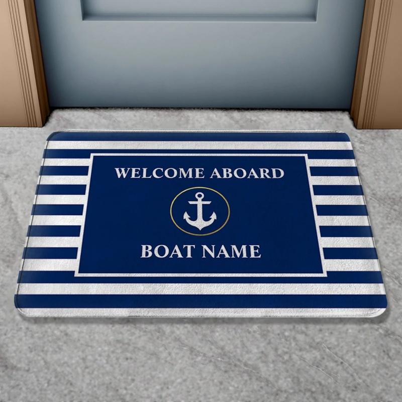 Добро пожаловать Абоаро Название Вашей лодки Так как Коврик для пола Персонализированный Морской ковер Коврик для двери Входной ковер для ванной Приветственный коврик