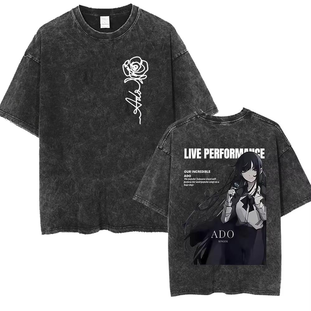 ADO Hibana World Tour Vintage Washed T Shirts Japanese Singer Fashion Oversized Tshirts Casual Aesthetic Short Sleeve Tees