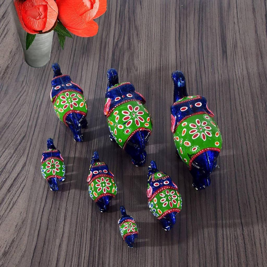 Elephant Sequence 7 Pieces Kanha Ji Pooja Room & Gifted Item For Home Decorative Showpiece - 10 Cm  (Paper Mache, Dark Blue)