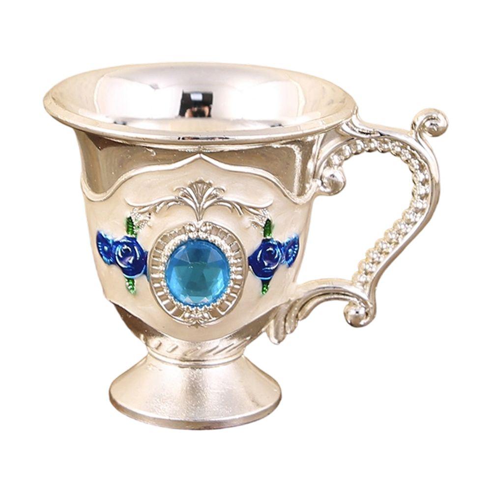 Zinc Alloy Metal Wine Drinking Cup Vintage Goblet for Picnics Bar and Home Use with Inlay 50mm Mouth 54mm Height 30mm Bottom