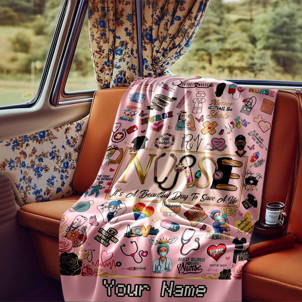 Nurse Appreciation Day Blanket Personalized Name Soft Comfortable Stylish Blanket Car Blanket Perfect For Travel Camping Outdoor Home Suitable For All
