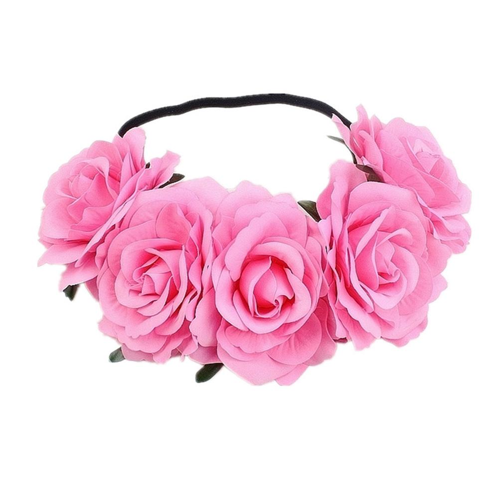 Artificial Flower Garland Rose Love Shape Wreath Headband Silk Rose Wedding Car Decor
